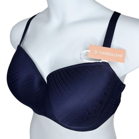NWT ThirdLove Everyday Lace T-Shirt Bra sz 46B * Navy Blue Underwire Smooth Soft - Picture 2 of 5